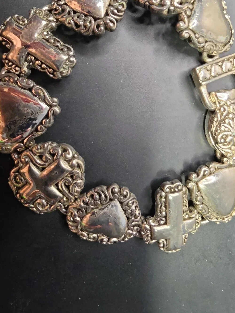 Silver-Tone Heart & Cross Link Bracelet